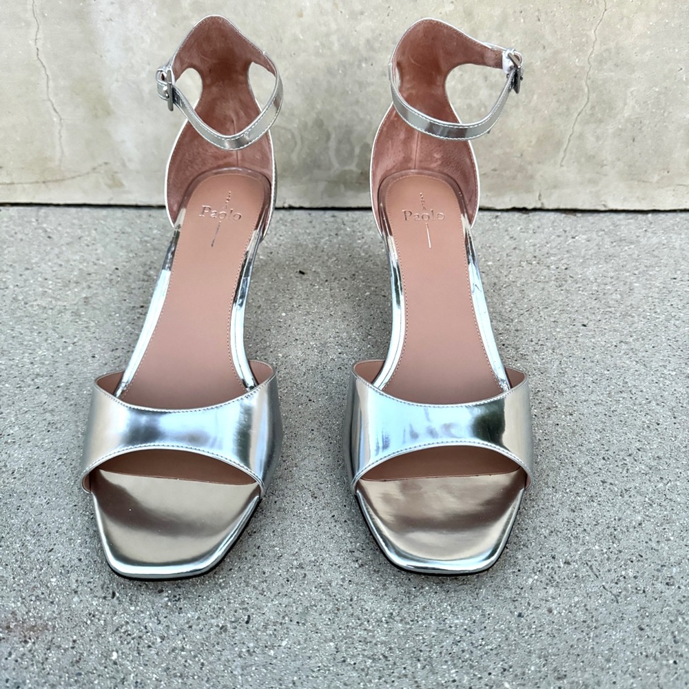 LINEA PAOLO silver heels sandals leather Strappy stilettos women’s 13 Nordstrom - Picture 11 of 11
